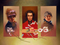 Enrique Campuzano, Opus 821. Óleo en tela, 100 x 130 cm., Autorretratos de Mary Cassatt, Aureělia de Souza y Berthe Morisot, 2011